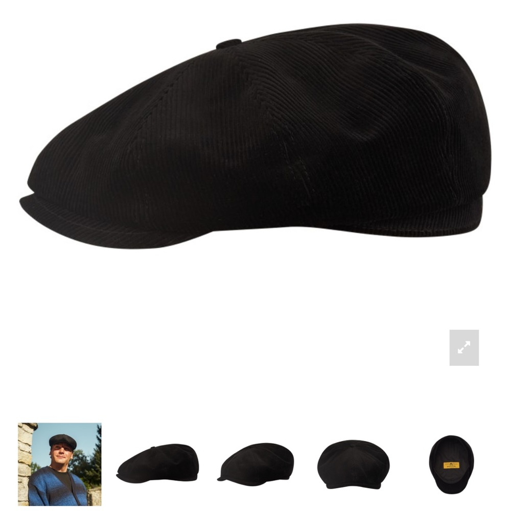 Brand new Sterkowsky black corduroy newsboy style cap